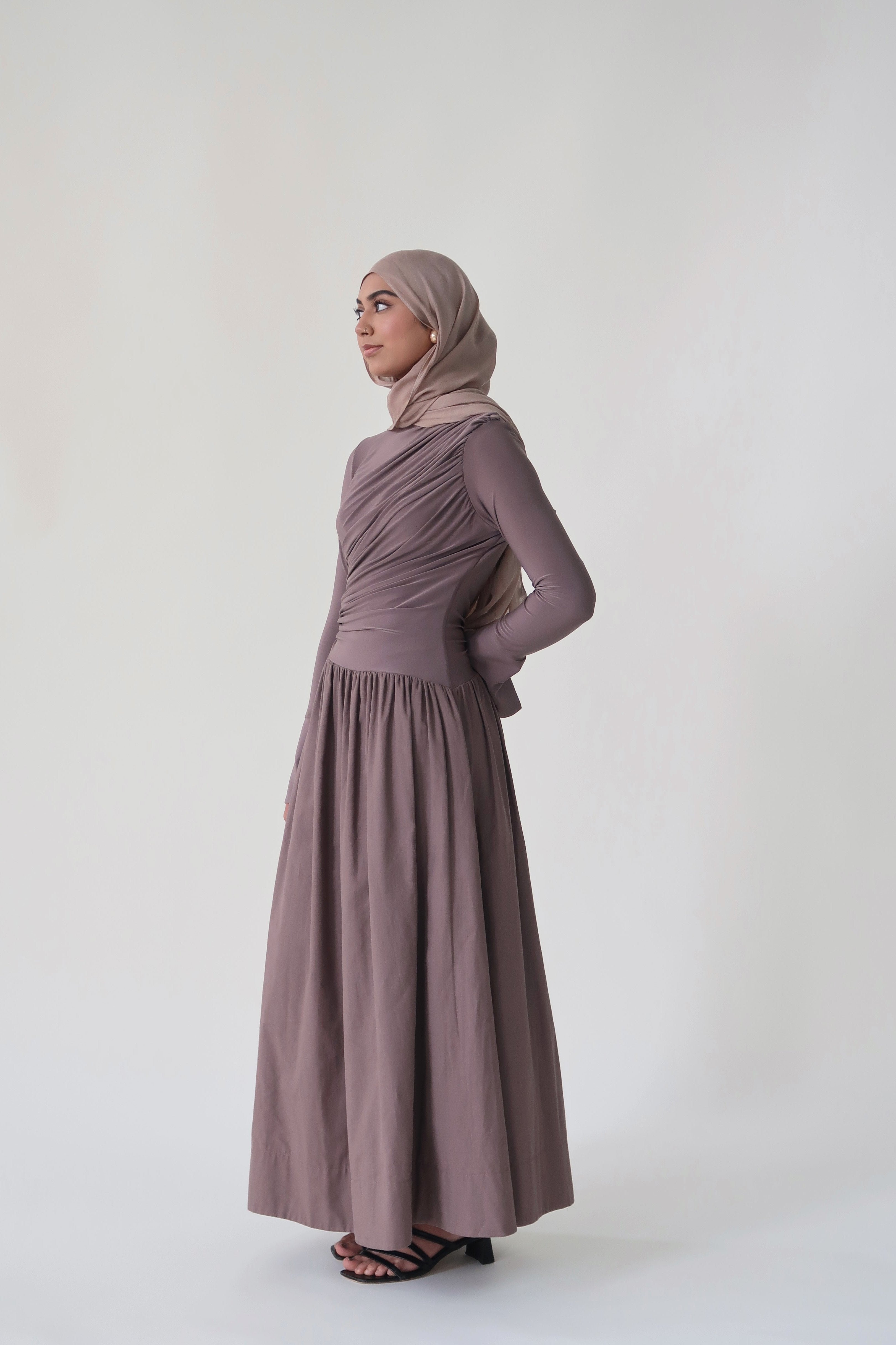 Mink Asymmetric Draped Dress - Final Sale