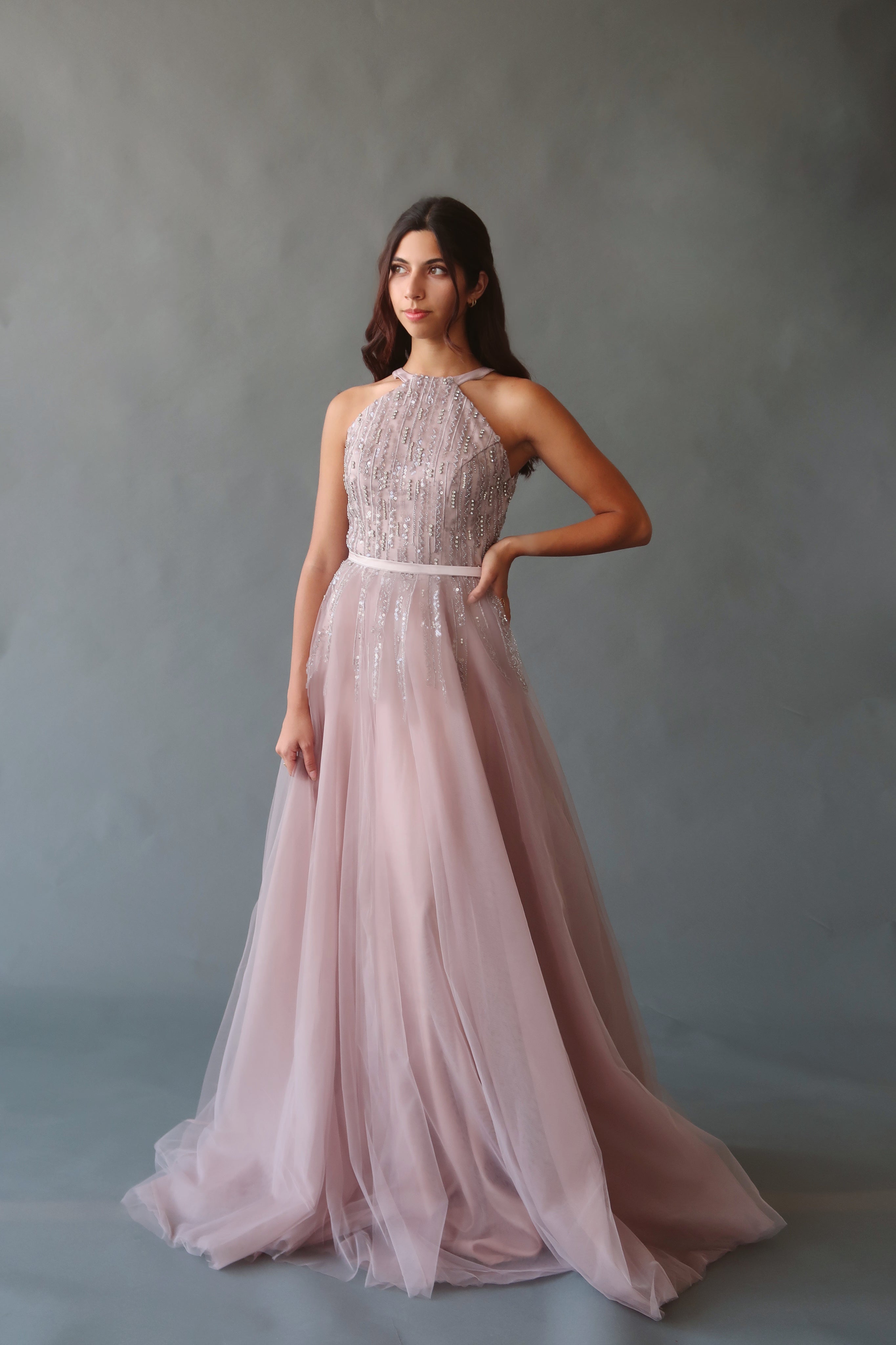 Mauve Purple Convertible Halter Neck Ball Gown XS