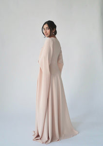 Crepe Blush Cape Sleeve Gown