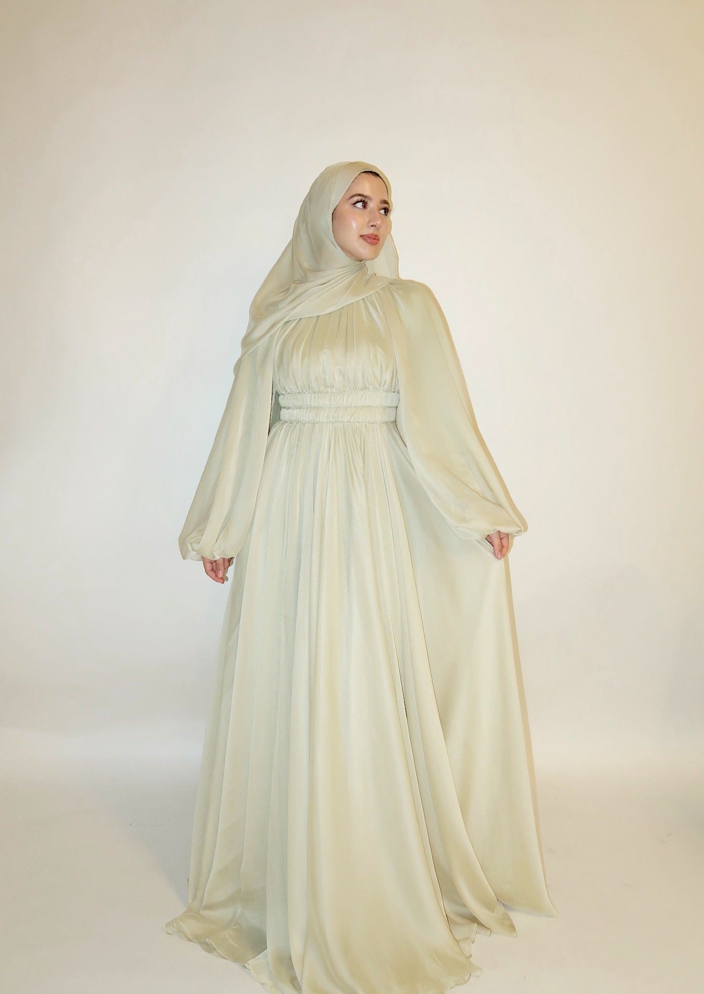 Melon Green Kaftan Beaded Belt Gown