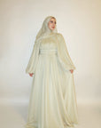 Melon Green Kaftan Beaded Belt Gown