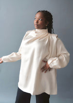 Load image into Gallery viewer, Golden Cream Draped Shoulder Shimmering Tunic
