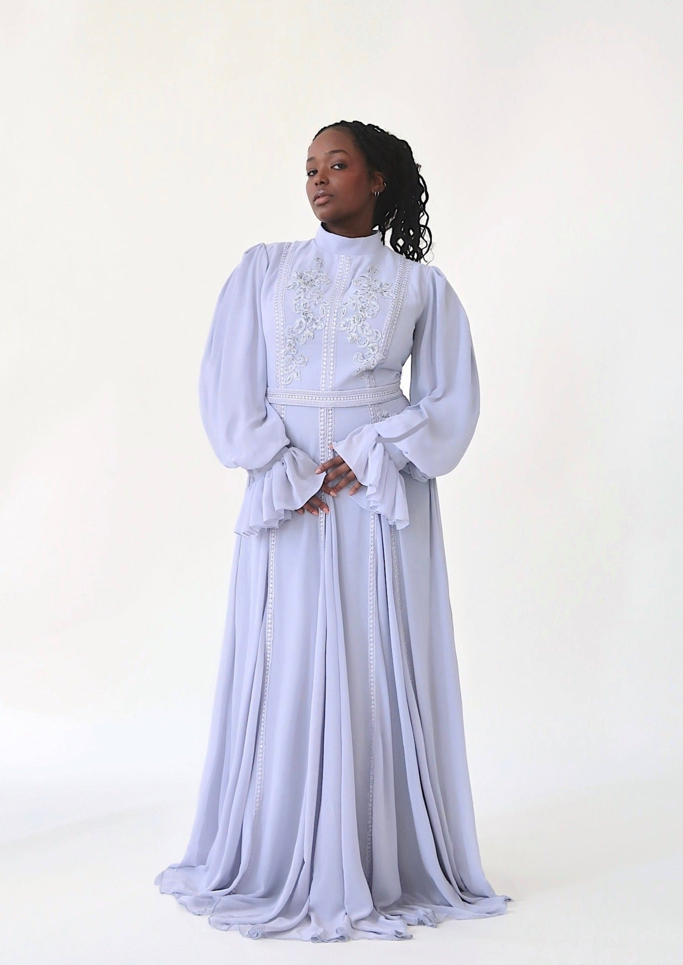 Periwinkle Beaded Appliqué Gown - Final Sale