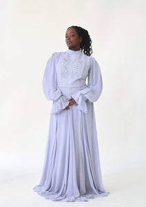 Periwinkle Beaded Appliqué Gown - Final Sale