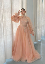 Load image into Gallery viewer, Peach Convertible Halter Neck Ball Gown
