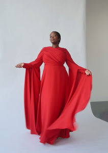 Red Cape Sleeve Gown