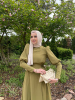Load image into Gallery viewer, Olive Green Puff Sleeve Dress
