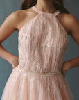 Peach Convertible Halter Neck Ball Gown