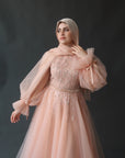 Peach Convertible Halter Neck Ball Gown