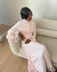 Pink Bell Sleeve Lace Dress