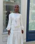 White Cotton Eyelet Lace Top & Maxi Skirt Set