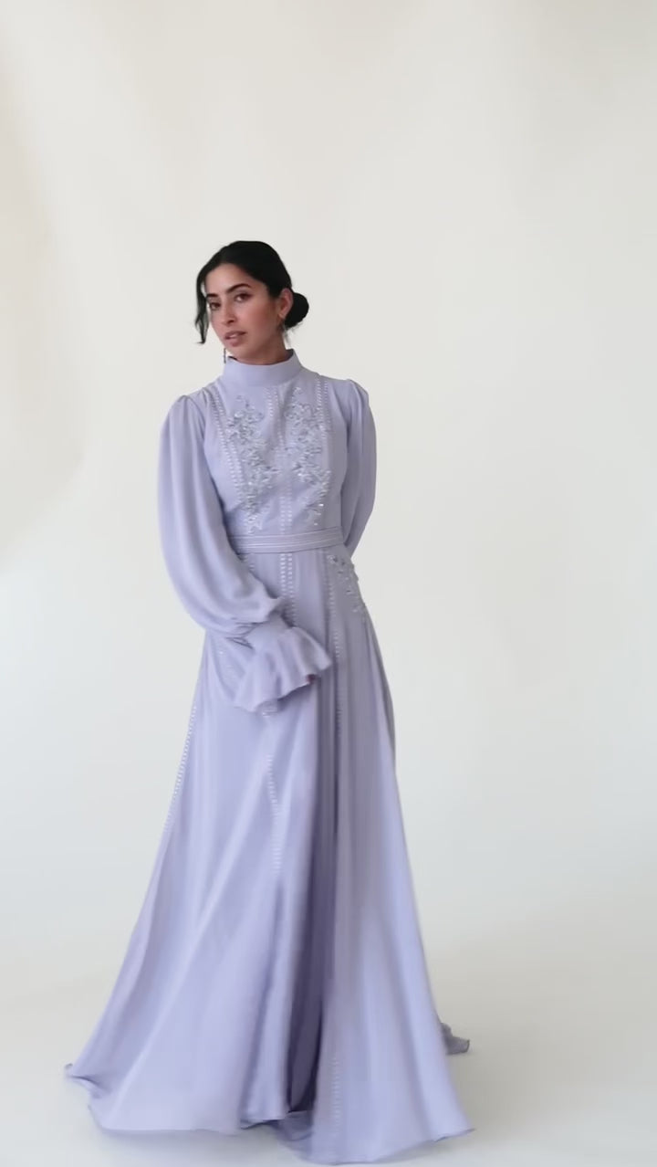 Periwinkle Beaded Appliqué Gown - Final Sale