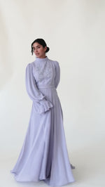 Load and play video in Gallery viewer, Periwinkle Beaded Appliqué Gown - Final Sale
