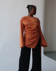 Burnt Orange Satin Ruched Tunic