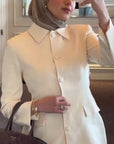 Cream Peplum Buttoned Blazer