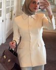 Cream Peplum Buttoned Blazer
