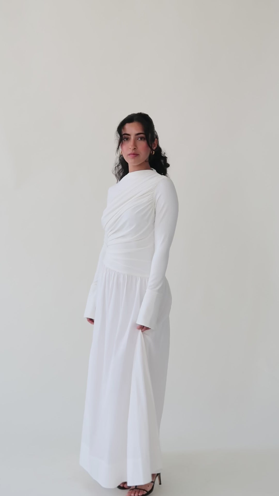 White Asymmetric Draped Dress