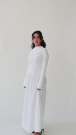 Load and play video in Gallery viewer, White Asymmetric Draped Dress
