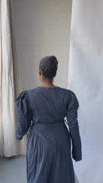 Load and play video in Gallery viewer, Navy Puff Sleeve Lace Up Dress - Final Sale
