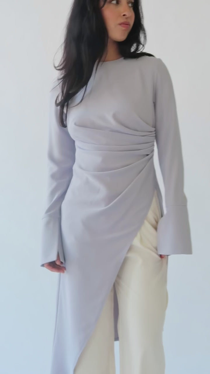 Powder Gray Asymmetric Slit Tunic