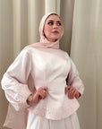 Blush Pink Embellished Satin Peplum Set