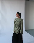 Olive Green Satin Ruched Tunic