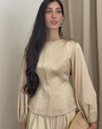 Vanilla Gold Embellished Satin Peplum Set