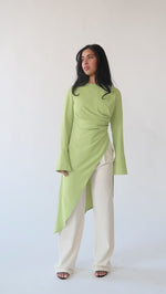 Load and play video in Gallery viewer, Lime Green Asymmetric Slit Tunic
