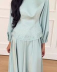 Icy Blue Embellished Satin Peplum Set