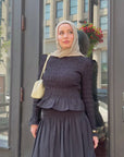 Black Ruched Top & Maxi Skirt Set