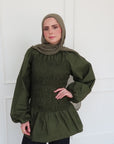 Dark Moss Cotton Smocked Tunic