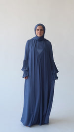 Load and play video in Gallery viewer, Denim Blue Pleated Sleeve Abaya
