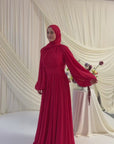 Red Structured Belt Gown