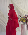 Red Chiffon Cape Tunic Set (3 pcs)- Final Sale