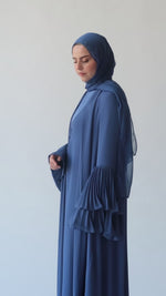 Load and play video in Gallery viewer, Denim Blue Pleated Sleeve Abaya
