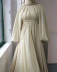 Melon Green Kaftan Beaded Belt Gown