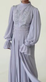 Load and play video in Gallery viewer, Periwinkle Beaded Appliqué Gown - Final Sale
