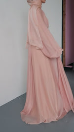 Load and play video in Gallery viewer, Peachy Blush Kaftan Beaded Belt Gown
