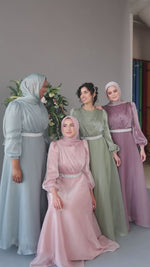 Load and play video in Gallery viewer, Esma Blush Pink Shimmering Belted Gown

