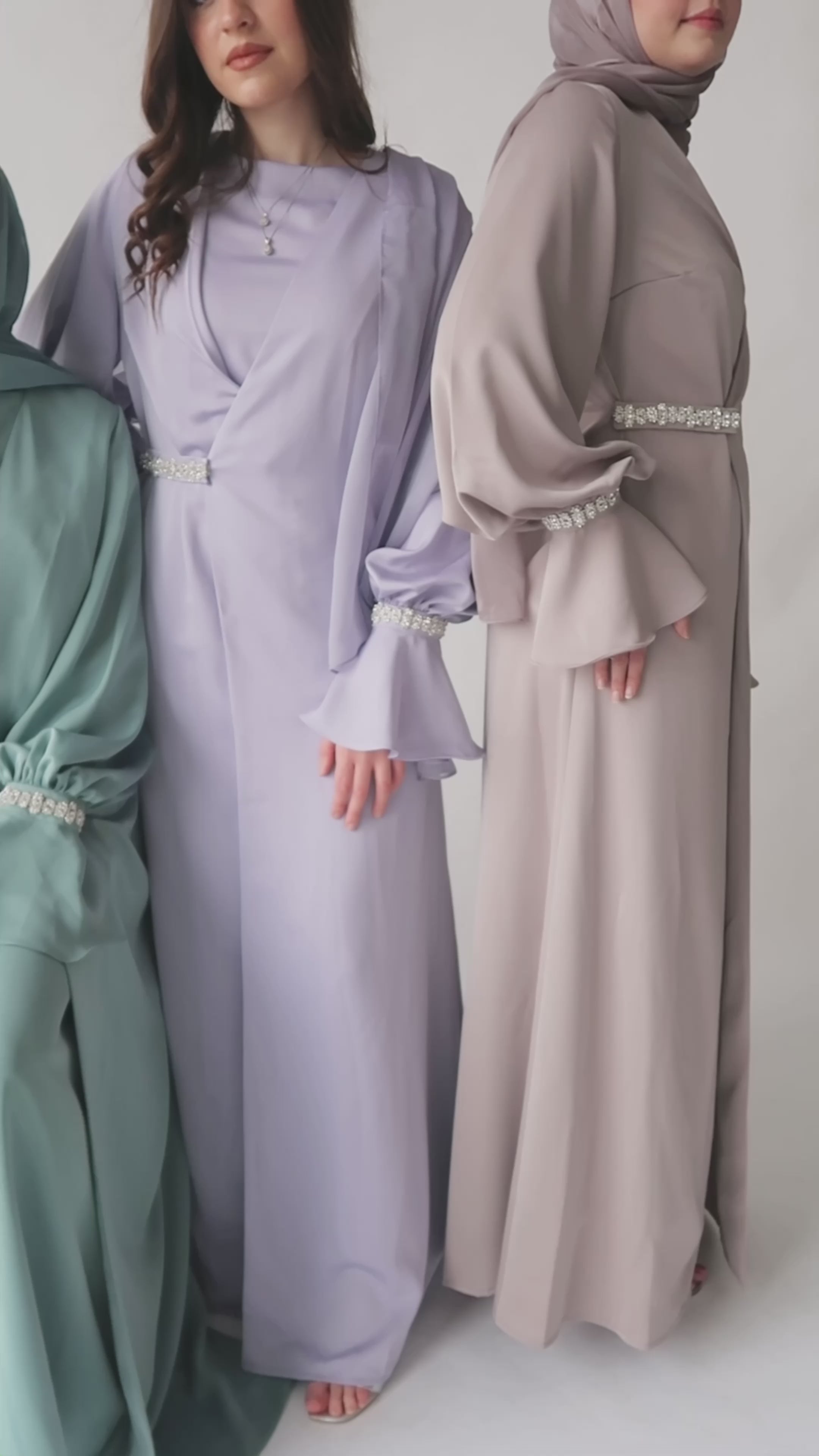 Teal Jeweled Abaya Set (3 Pc)