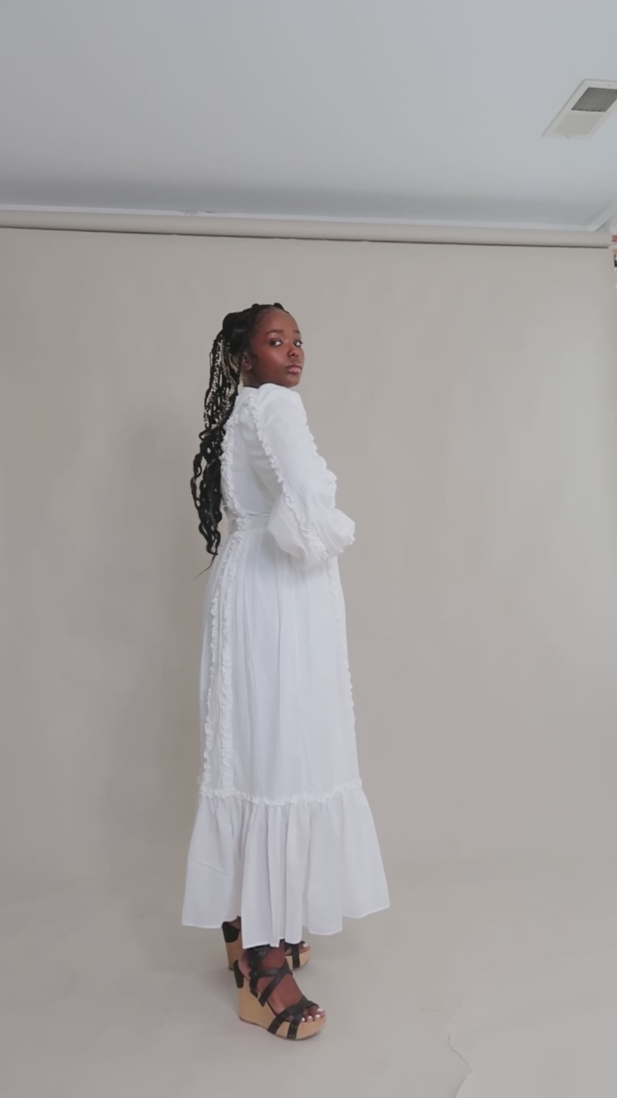 White Ruffled Shirt Dress