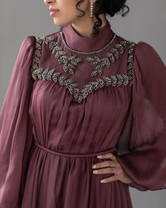 Nadine Terracotta Beaded Bib Gown- Final Sale