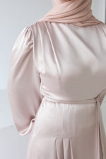 Load image into Gallery viewer, Pearl Pink Cowl Satin Dress
