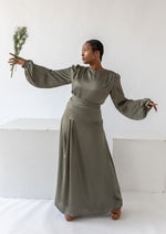 Load image into Gallery viewer, Olive Green Cowl Satin Dress
