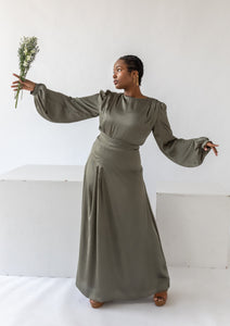 Olive Green Cowl Satin Dress