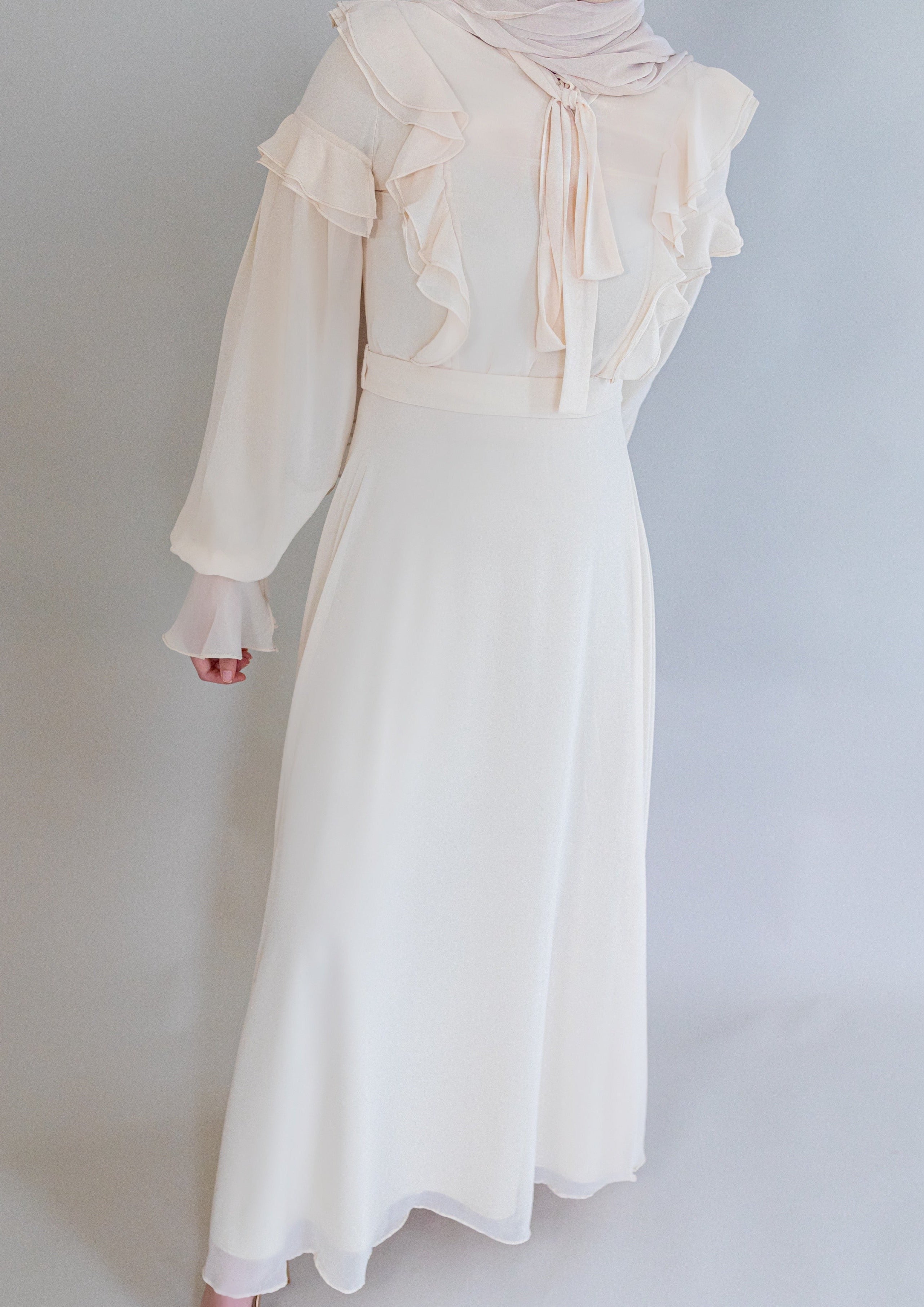 Ivory Ruffled Tie-Neck Dress - Final Sale