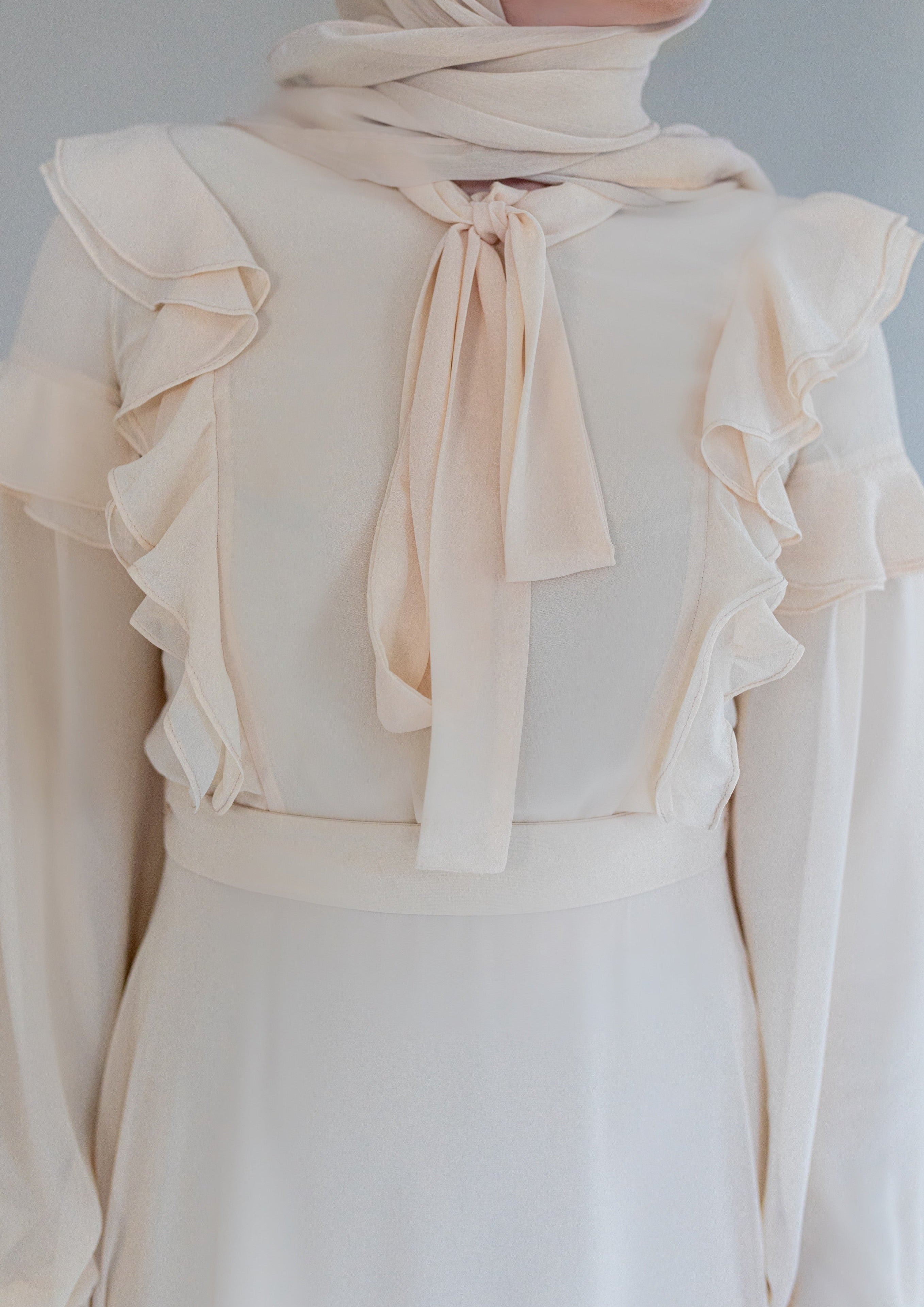 Ivory Ruffled Tie-Neck Dress - Final Sale