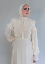Load image into Gallery viewer, Ivory Ruffled Tie-Neck Dress - Final Sale
