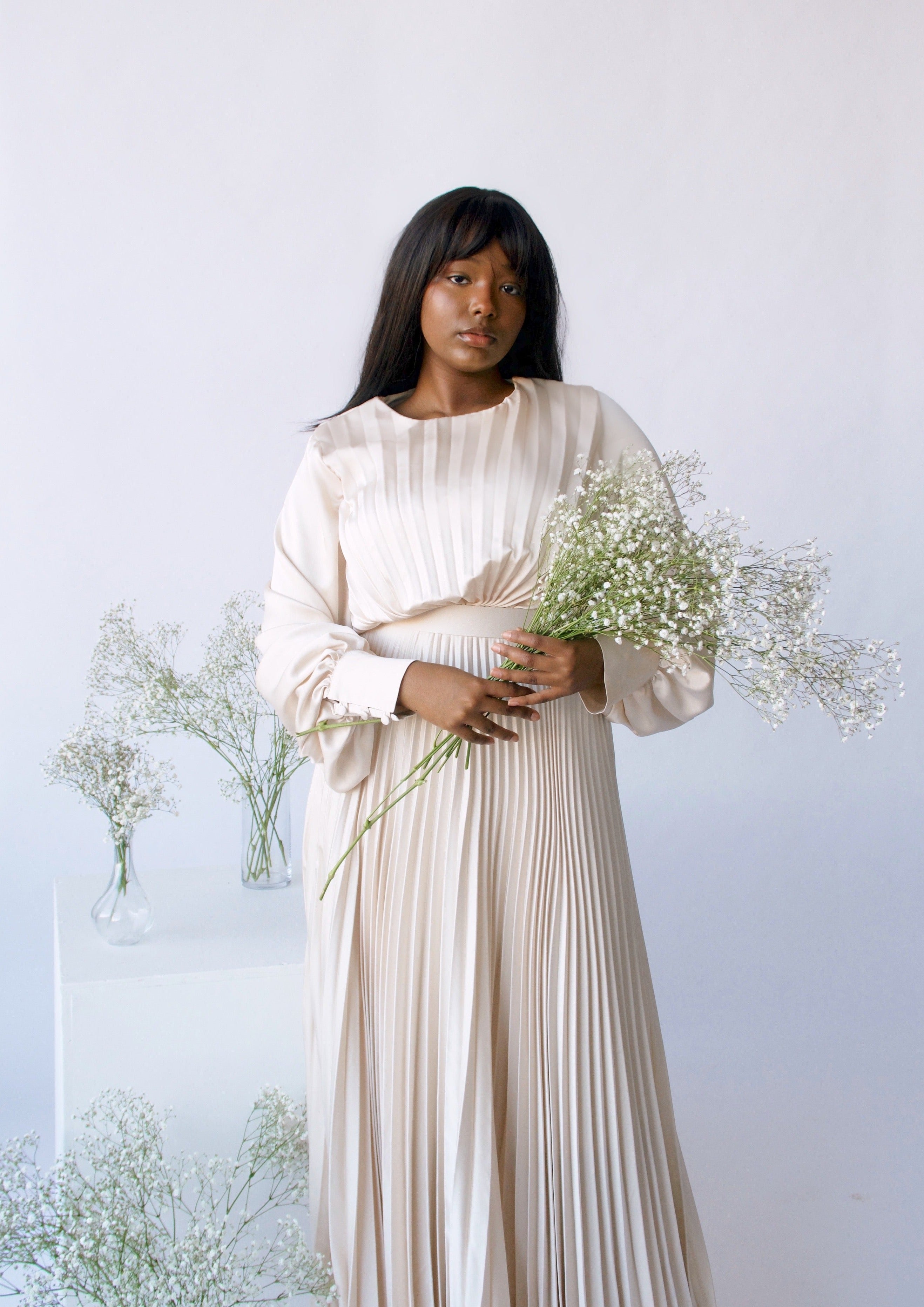 Maya Cream Pleated Gown