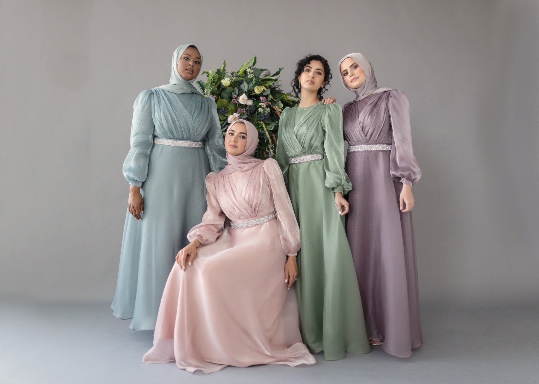 Esma Blush Pink Shimmering Belted Gown